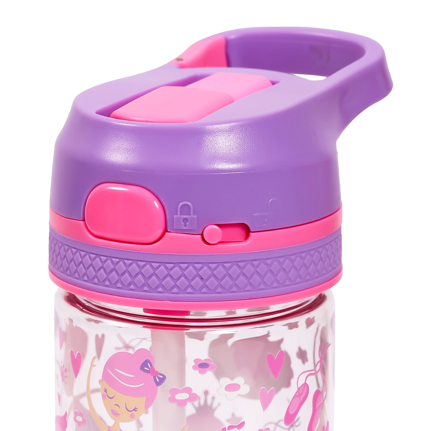 EAZY KIDS Tritan Water Bottle w/Lockable Push button and Carry Handle, Tropical - Purple, 420ml
