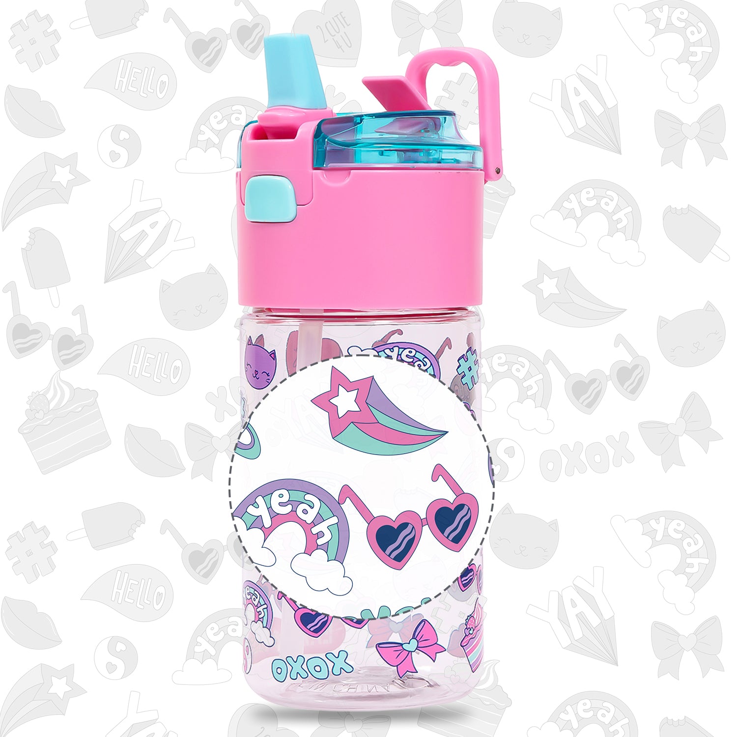 EAZY KIDS Tritan Water Bottle w/Snack Box, Gen Z - Pink, 450ml