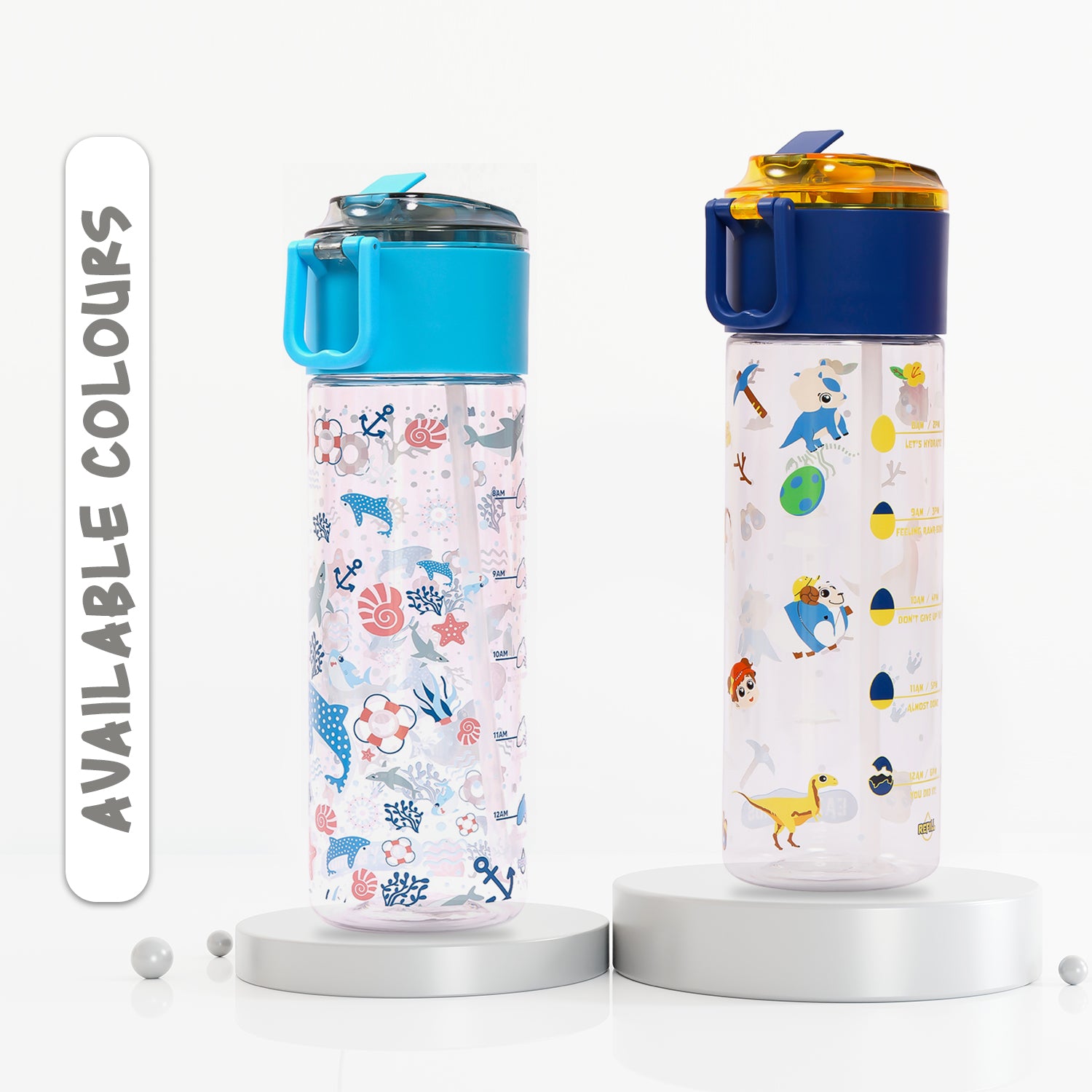 EAZY KIDS Tritan Water Bottle w/Snack Box, T - Rex - Blue, 450ml