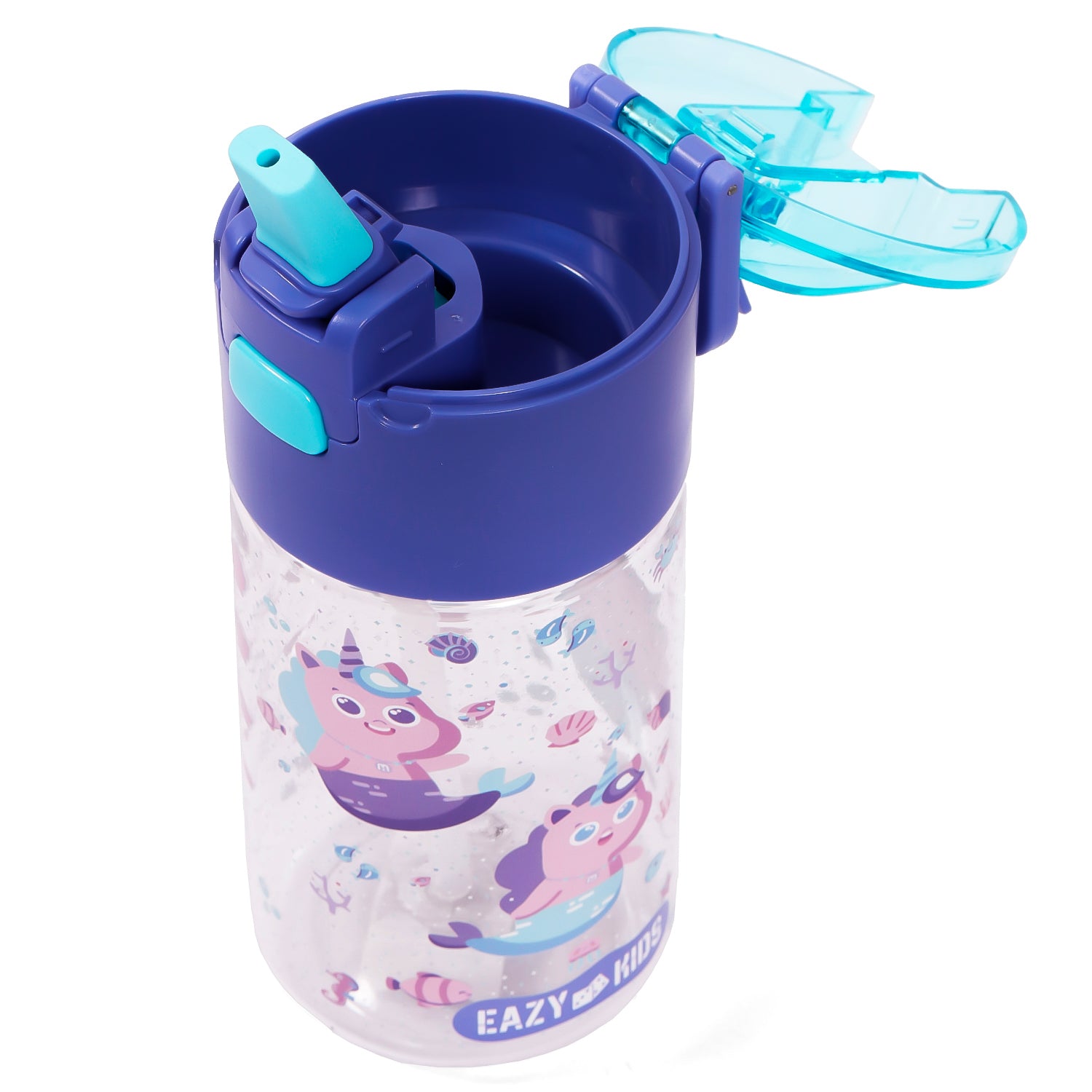 EAZY KIDS Tritan Water Bottle w/Snack Box, Mermaid - Purple, 450ml