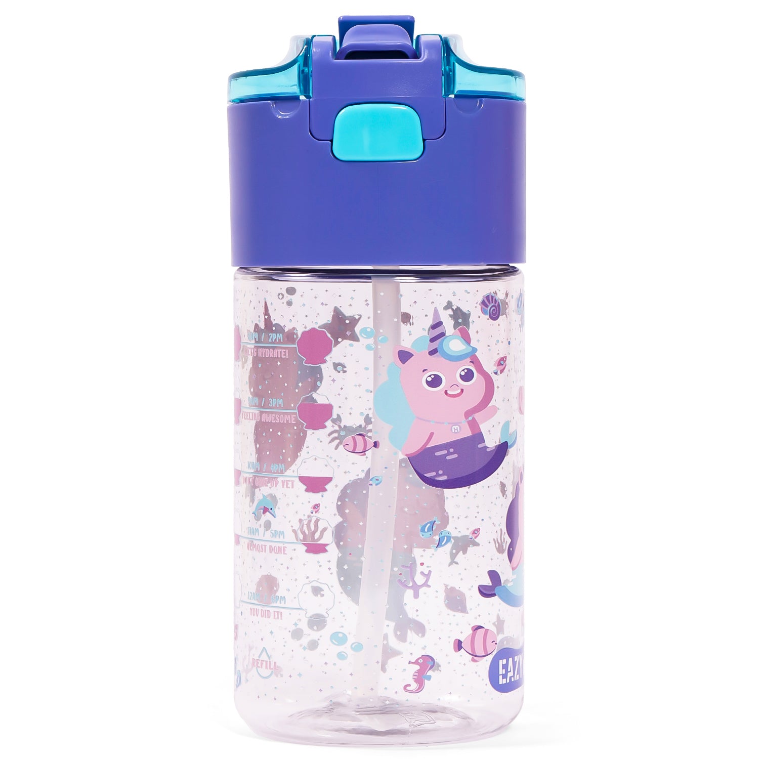 EAZY KIDS Tritan Water Bottle w/Snack Box, Mermaid - Purple, 450ml