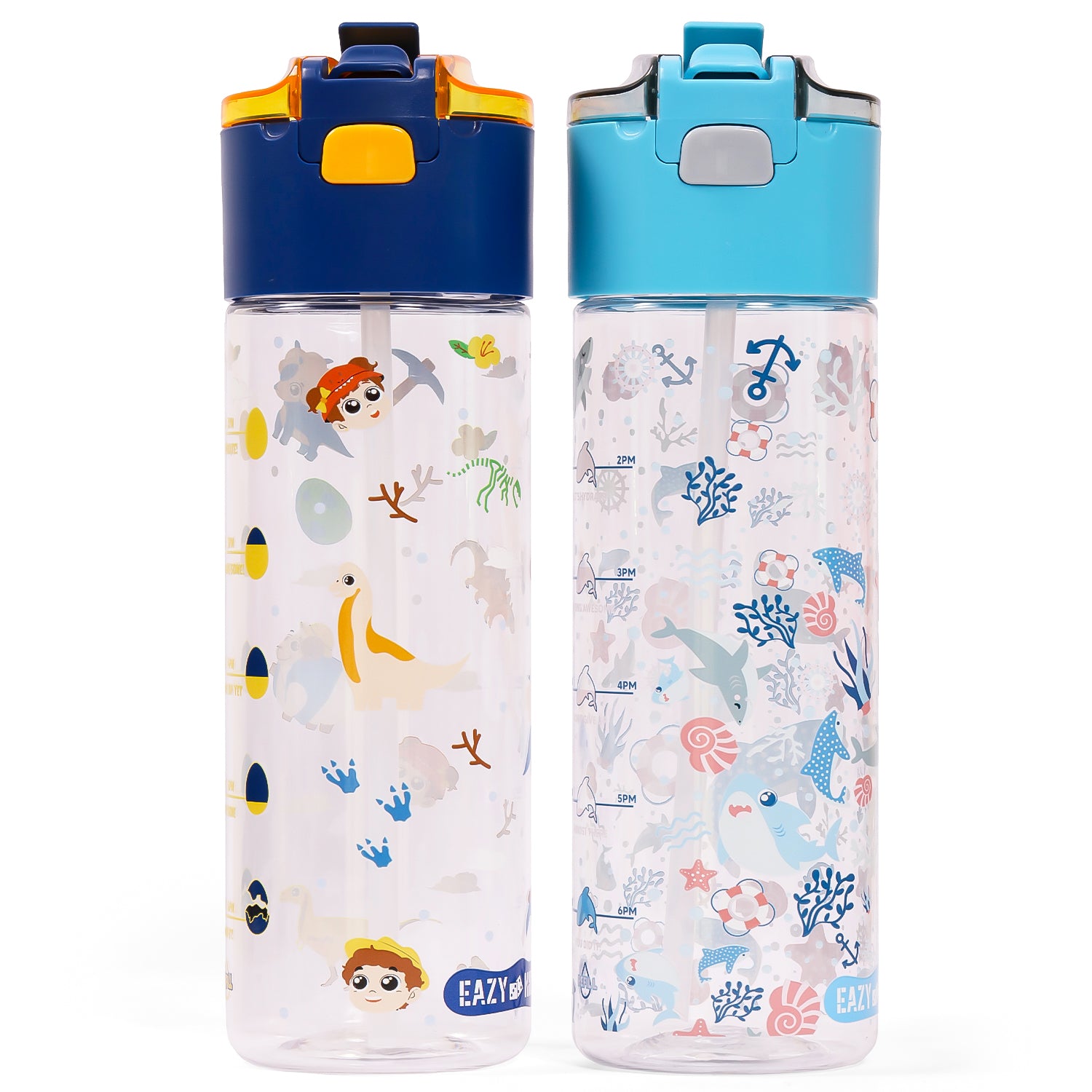 EAZY KIDS Tritan Water Bottle w/Snack Box, Shark - Blue, 450ml