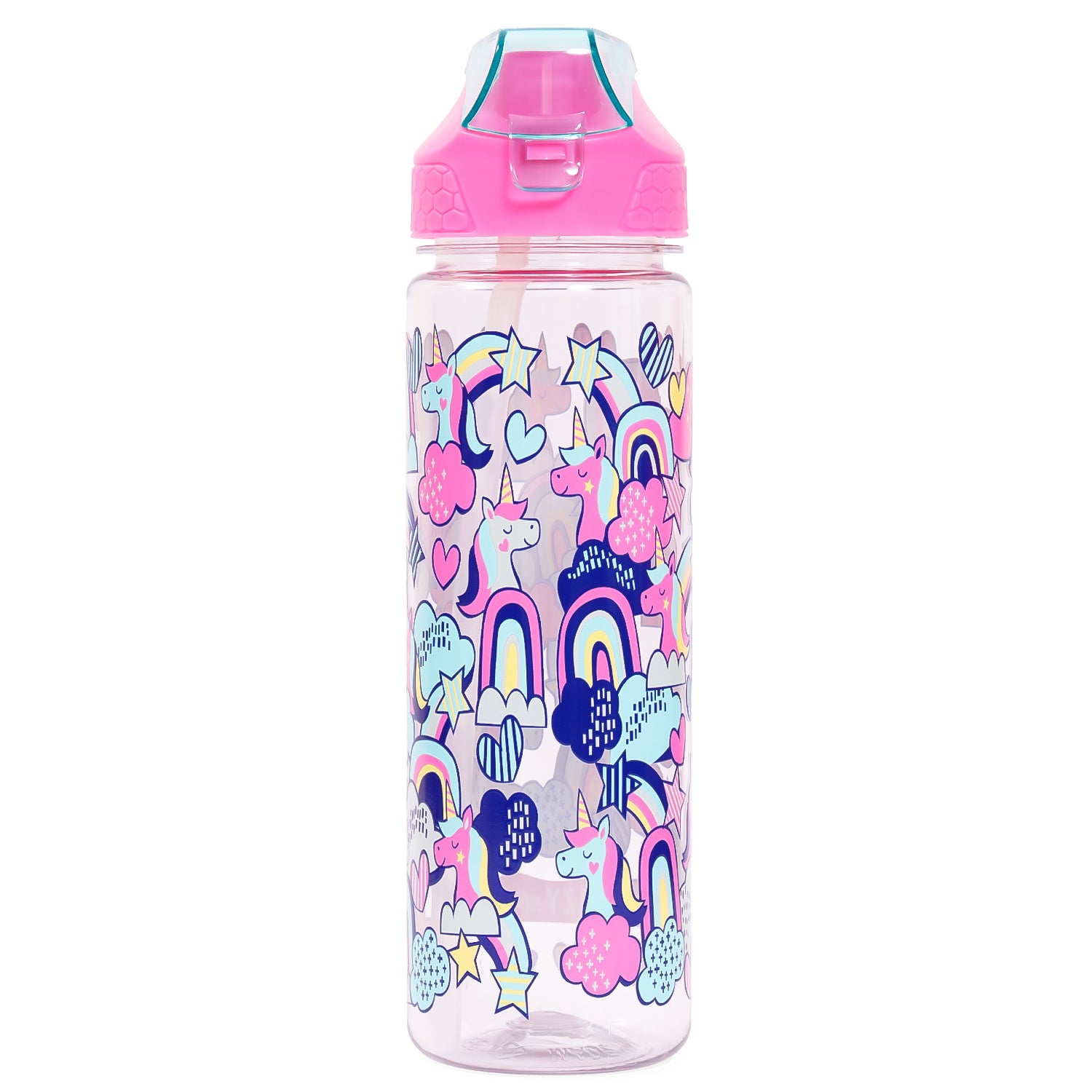 EAZY KIDS Tritan Water Bottle w/2in1 drinking, Flip lid and Sipper, Unicorn - Pink, 650ml