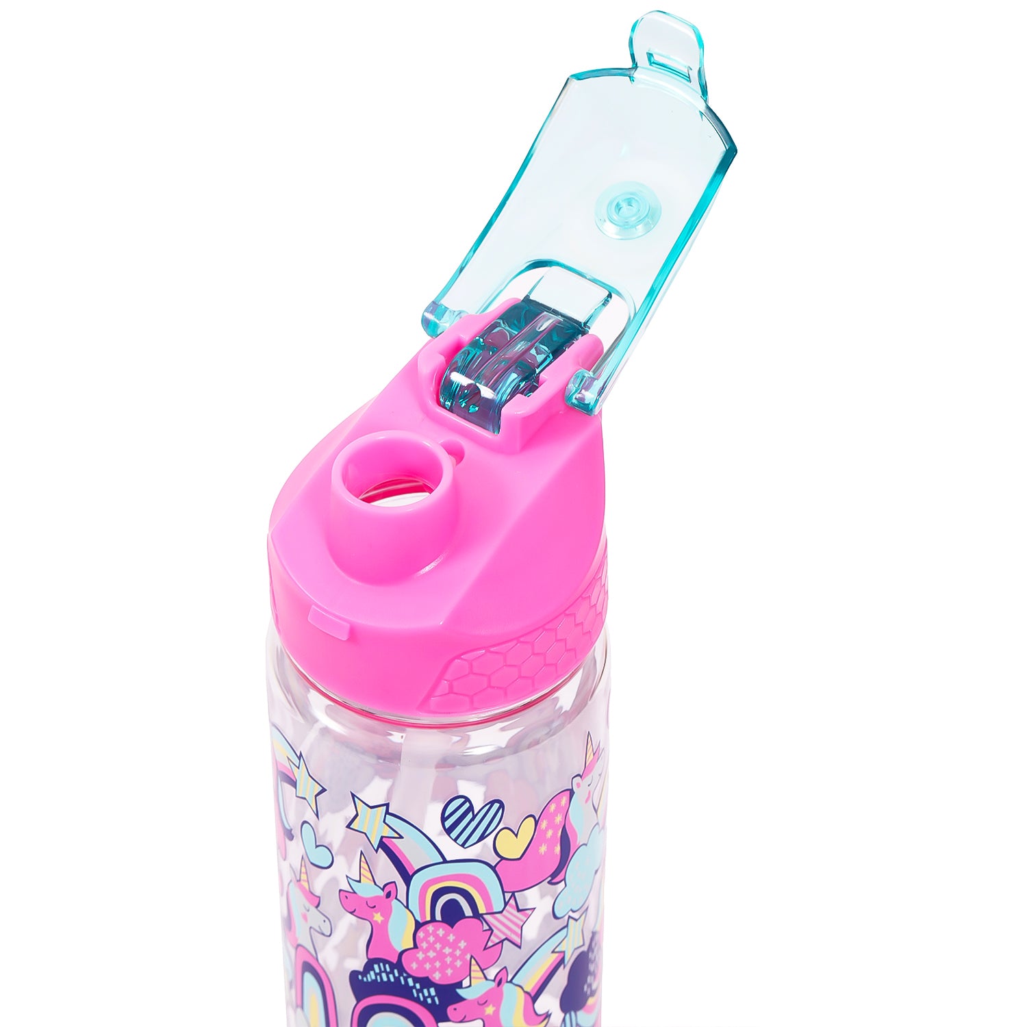 EAZY KIDS Tritan Water Bottle w/2in1 drinking, Flip lid and Sipper, Unicorn - Pink, 650ml