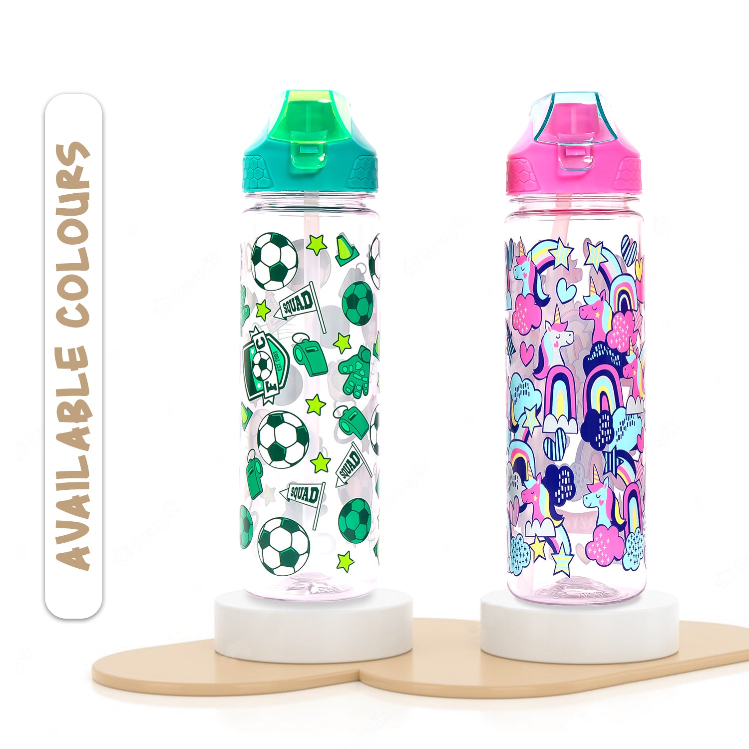 EAZY KIDS Tritan Water Bottle w/2in1 drinking, Flip lid and Sipper, Unicorn - Pink, 650ml
