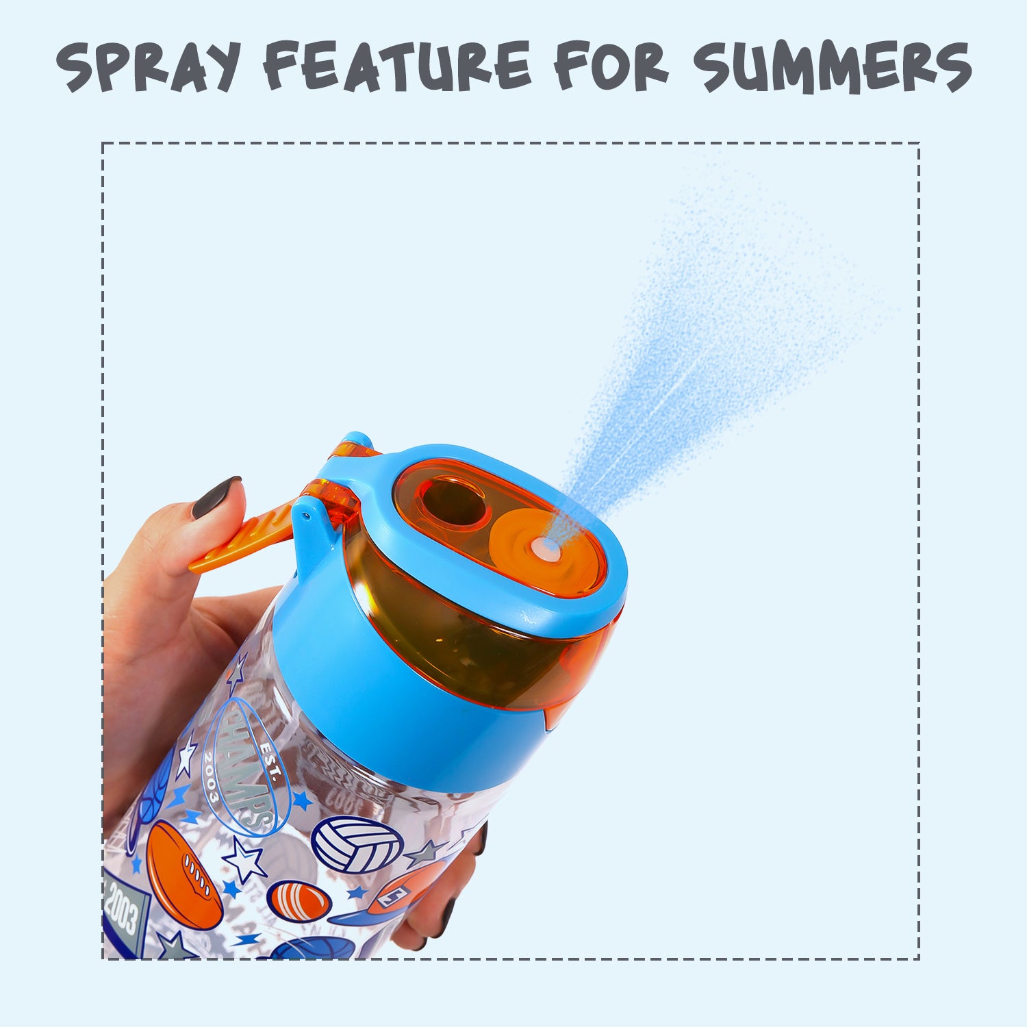 EAZY KIDS Tritan Water Bottle w/Spray, Soccer - Blue, 750ml