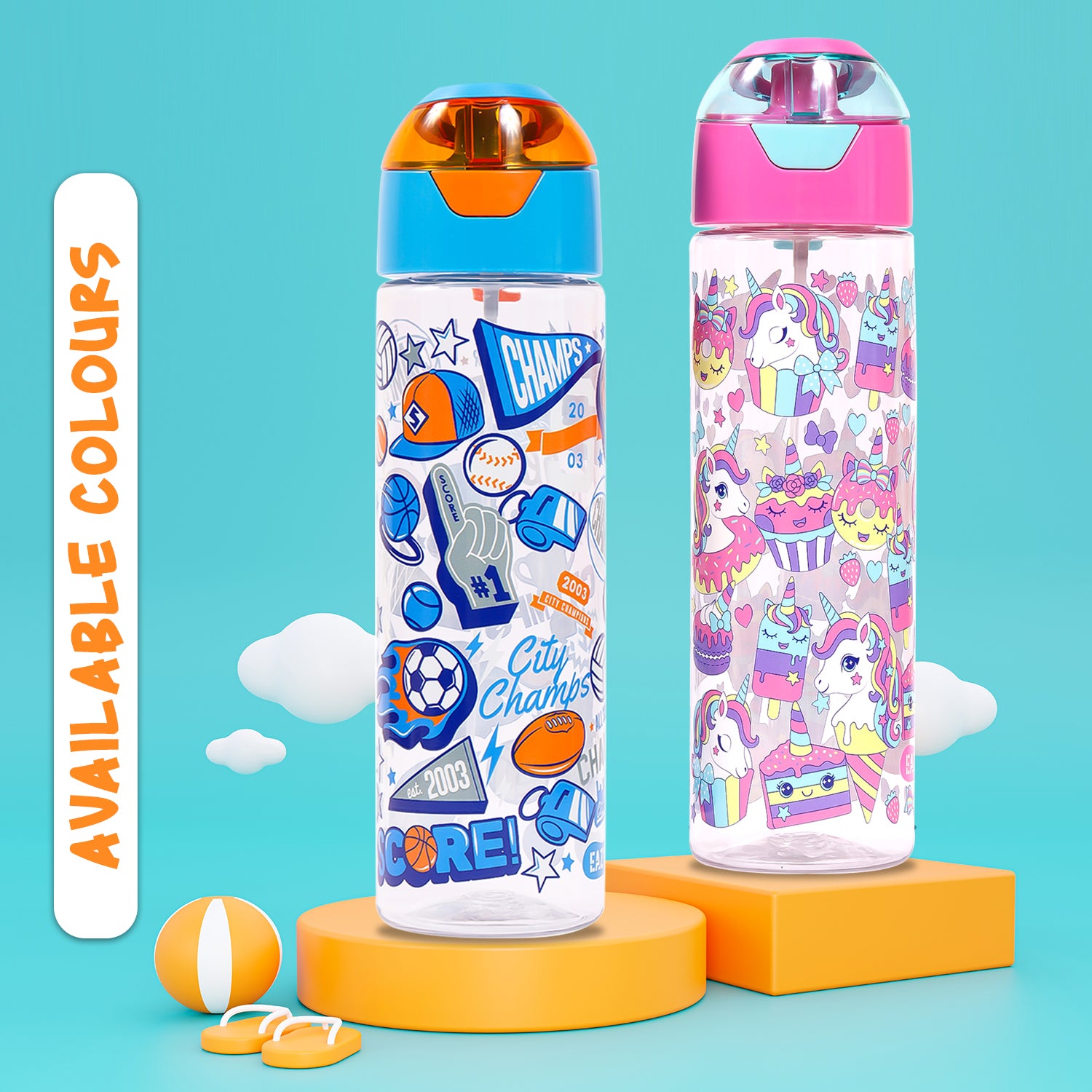 EAZY KIDS Tritan Water Bottle w/Spray, Unicorn Desert - Pink, 750ml