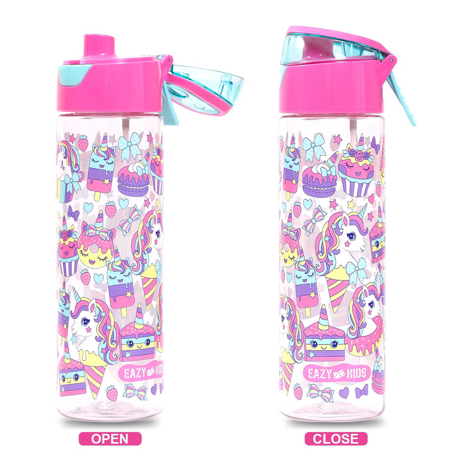 EAZY KIDS Tritan Water Bottle w/Spray, Unicorn Desert - Pink, 750ml