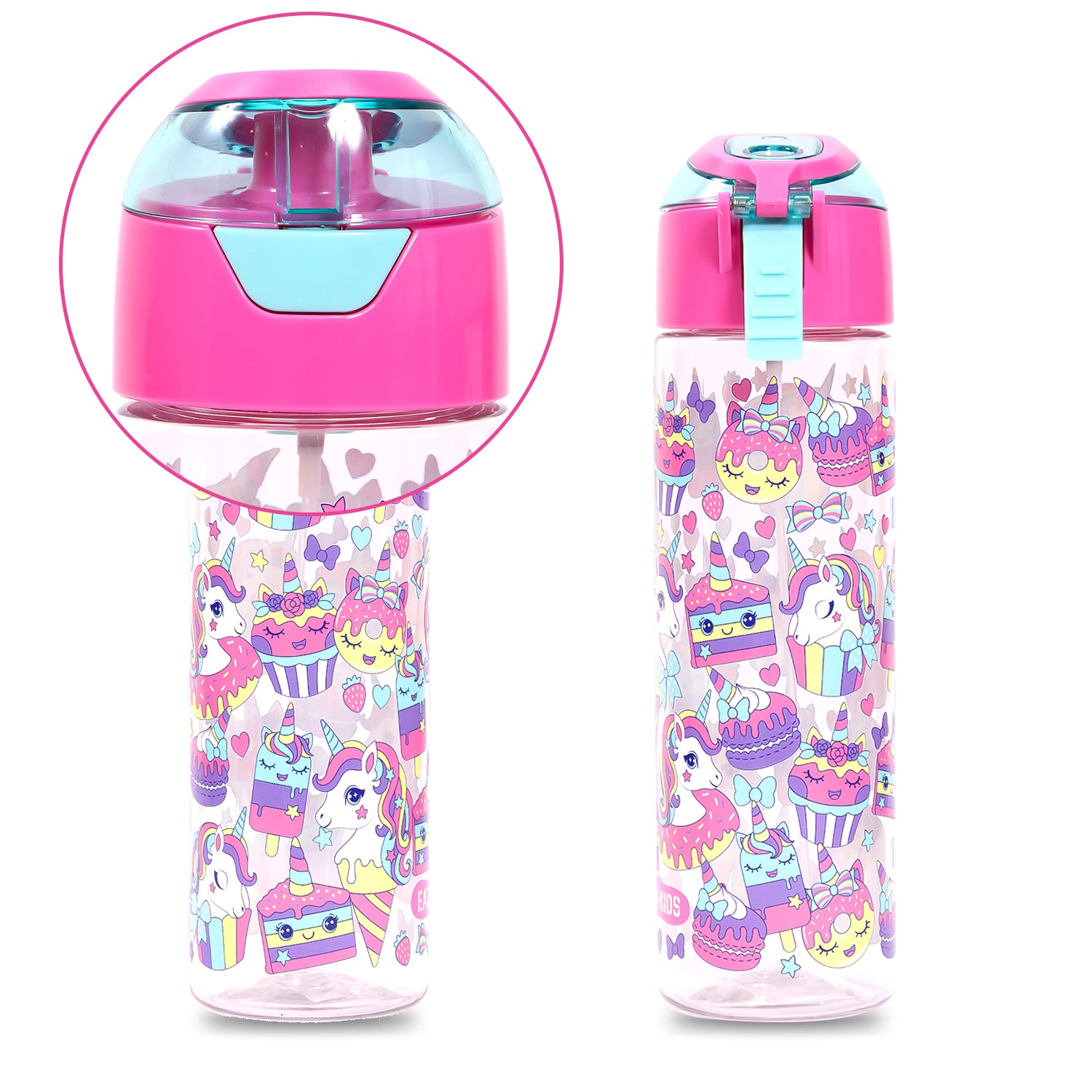 EAZY KIDS Tritan Water Bottle w/Spray, Unicorn Desert - Pink, 750ml