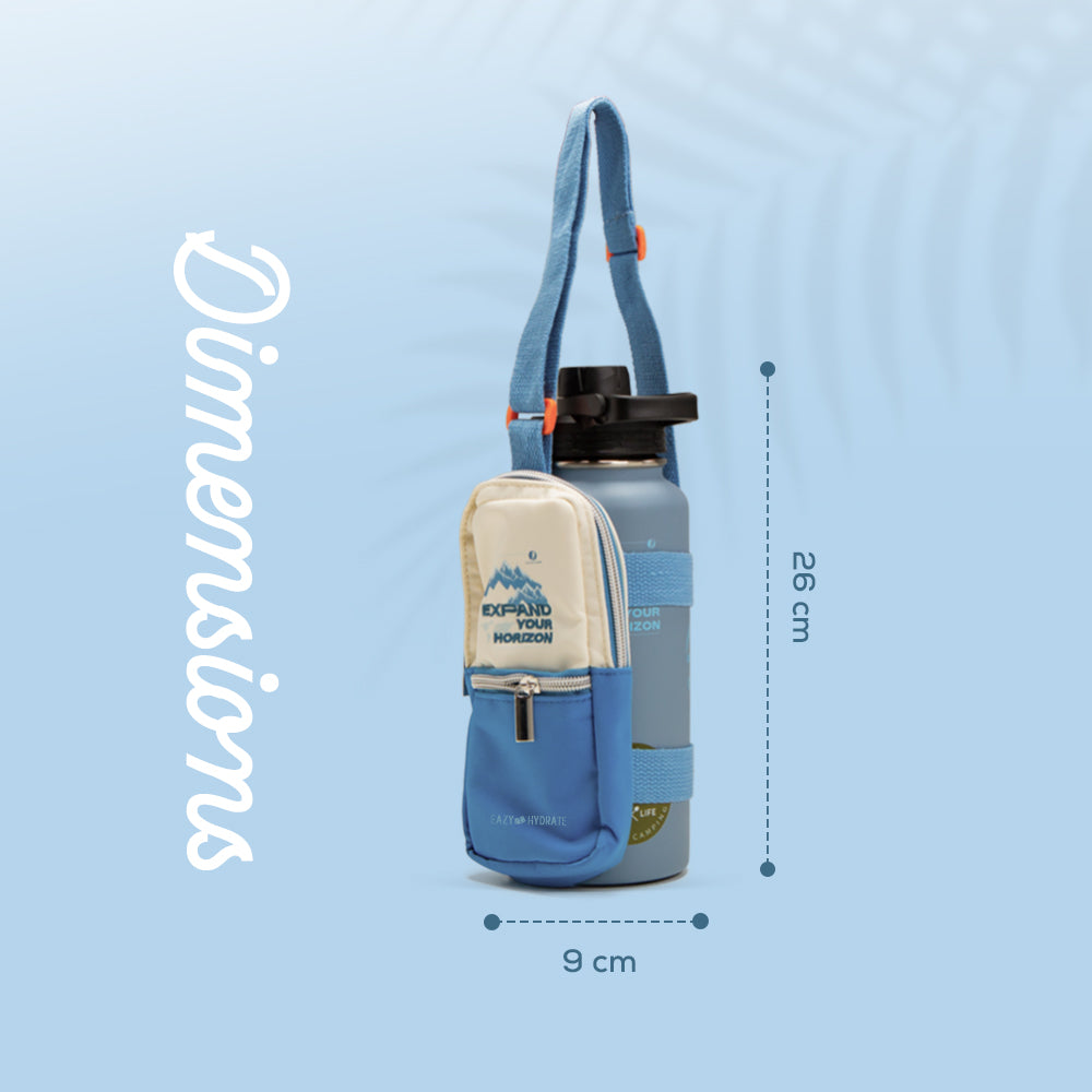 EAZY KIDS - Water Bottle Explorer w/Travel Sling Bag, 950ml Blue