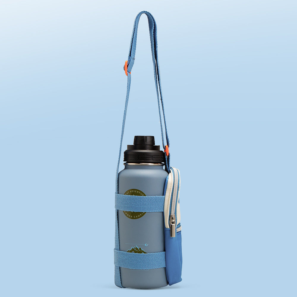EAZY KIDS - Water Bottle Explorer w/Travel Sling Bag, 950ml Blue