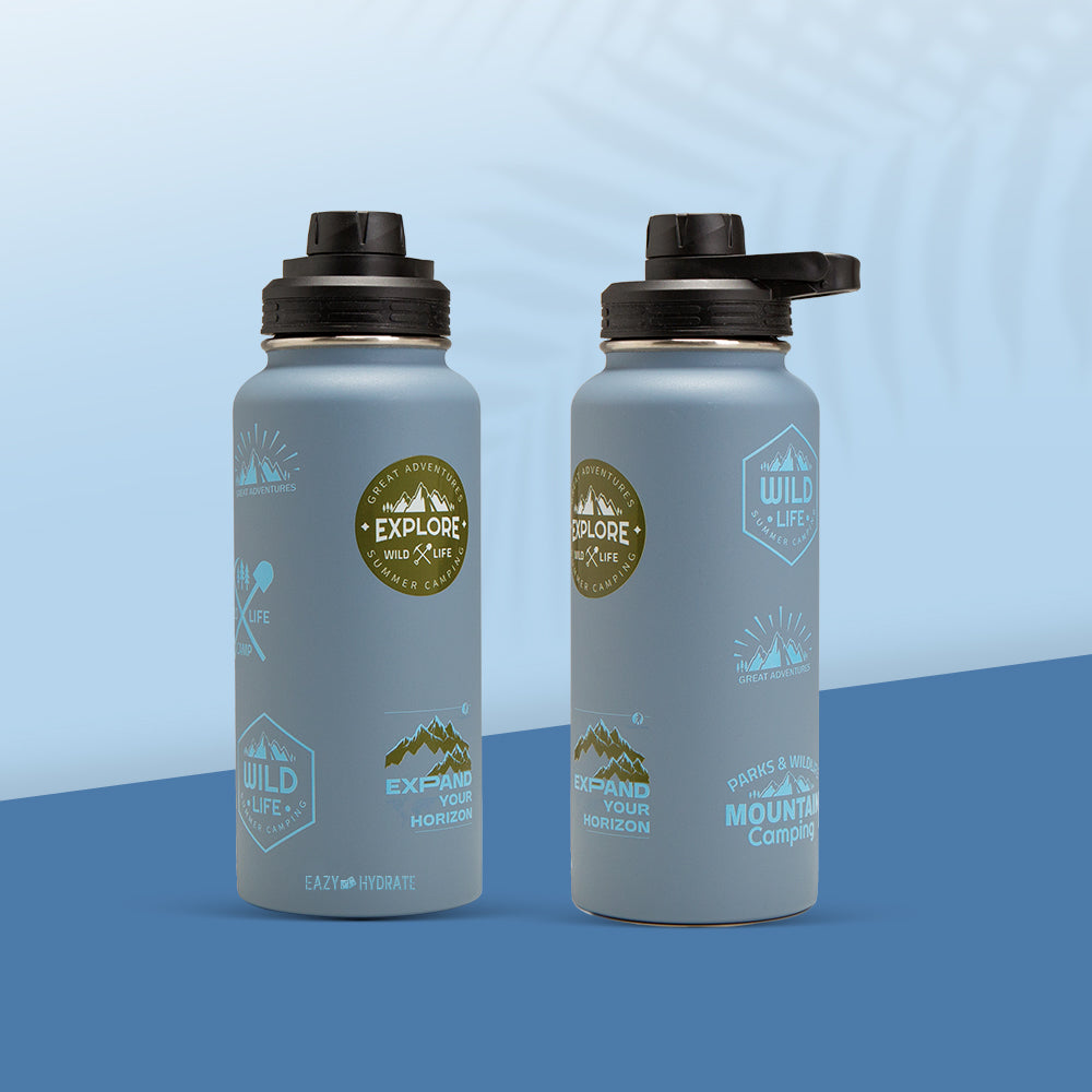 EAZY KIDS - Water Bottle Explorer w/Travel Sling Bag, 950ml Blue