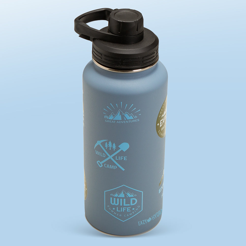EAZY KIDS - Water Bottle Explorer w/Travel Sling Bag, 950ml Blue