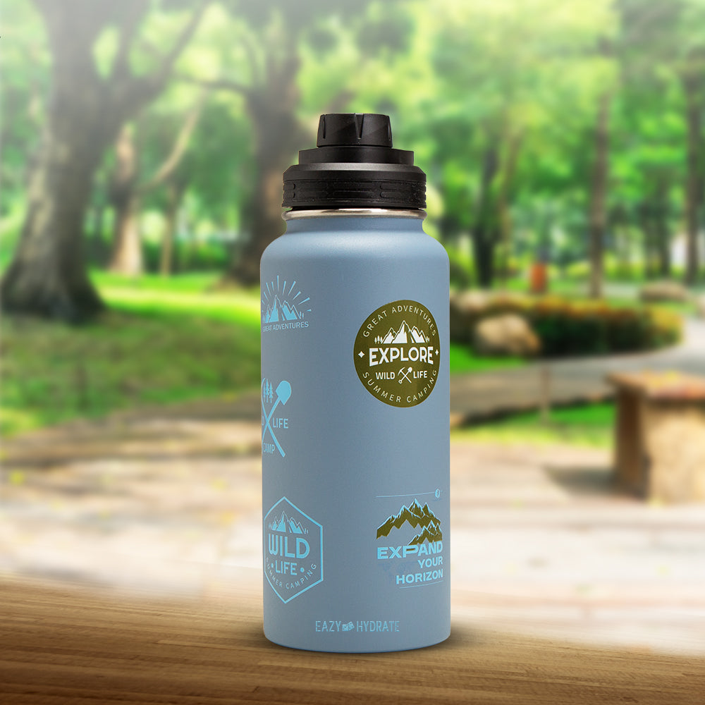 EAZY KIDS - Water Bottle Explorer w/Travel Sling Bag, 950ml Blue