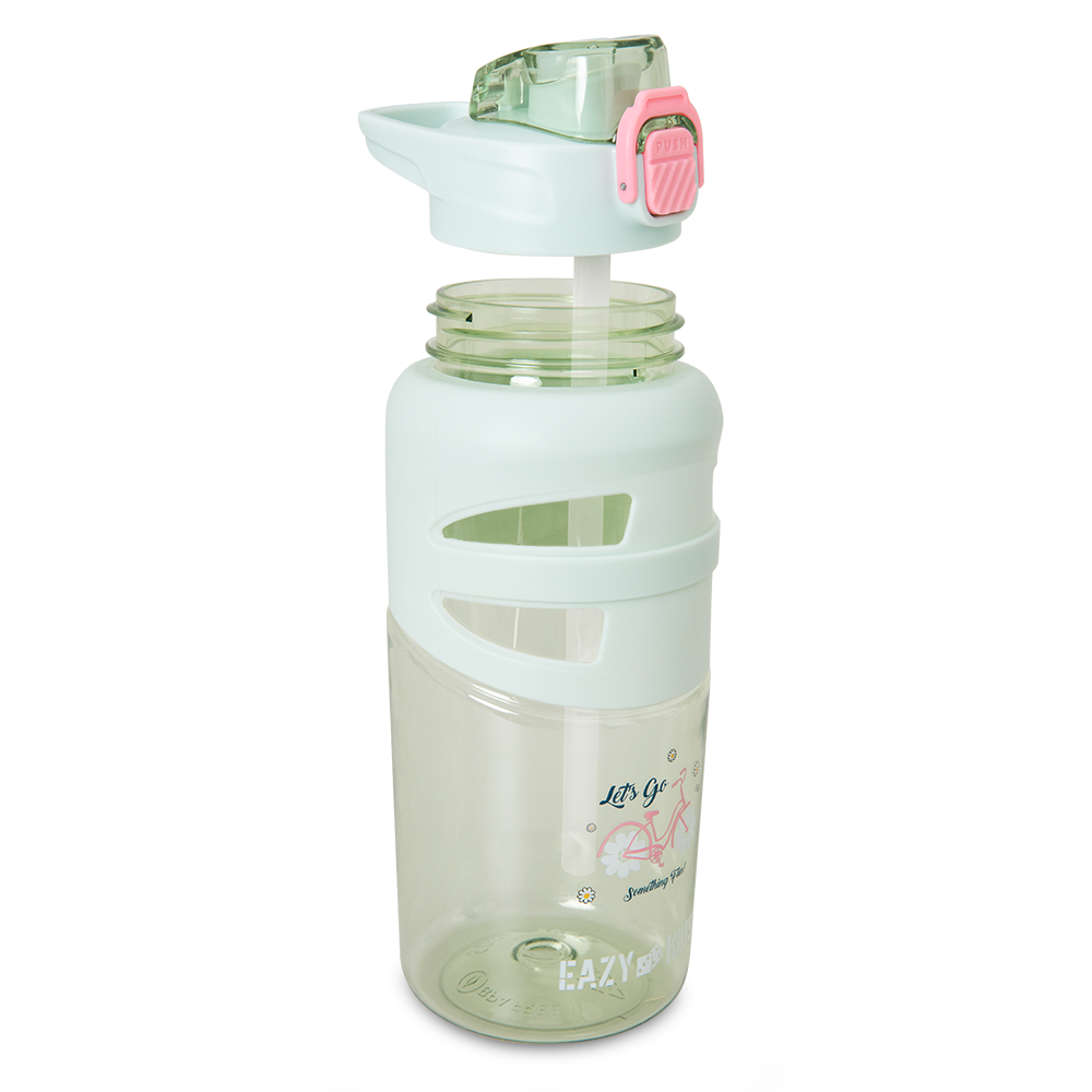Eazy Kids Flip Top Water Bottle 750ml – BPA Free Spout & Straw Bottle for Kids, Bicycle Mint