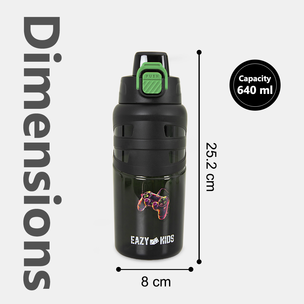 Eazy Kids Flip Top Water Bottle 750ml – BPA Free Spout & Straw Bottle for Kids, Gamer Black