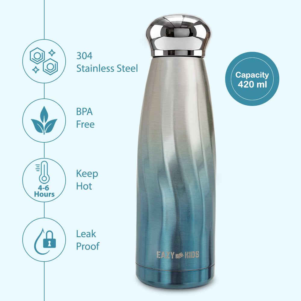 Eazy Kids Double Walled Stainless Steel Water Bottle, 420ml Blue
