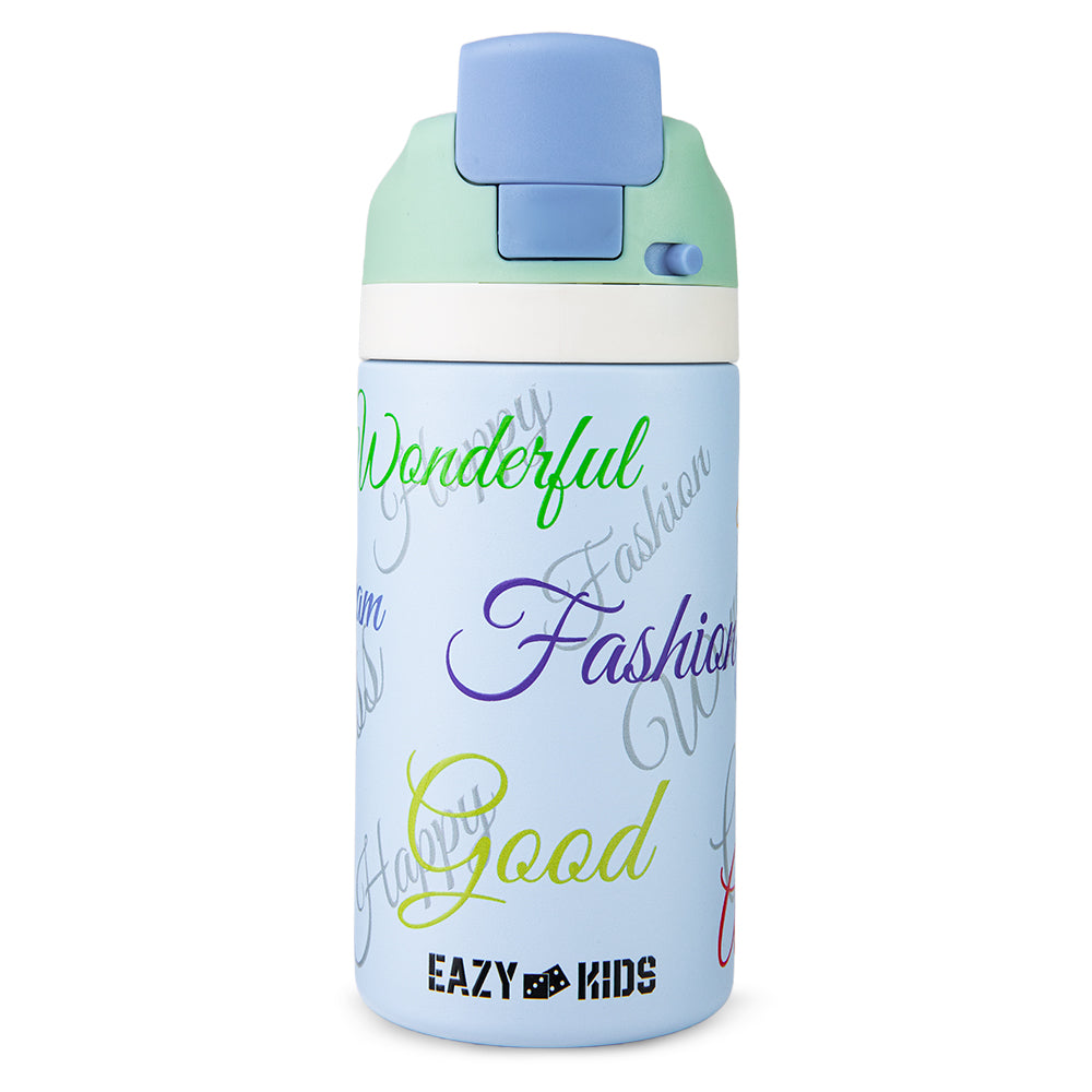 Eazy Kids Stainless Steel Water Bottle Bling w/ Straw and Spout 445 mL Success Blue