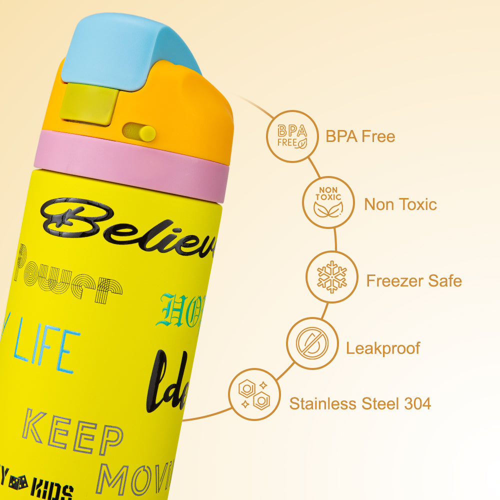 Eazy Kids Stainless Steel Water Bottle Bling w/ Straw and Spout 445 mL Bling