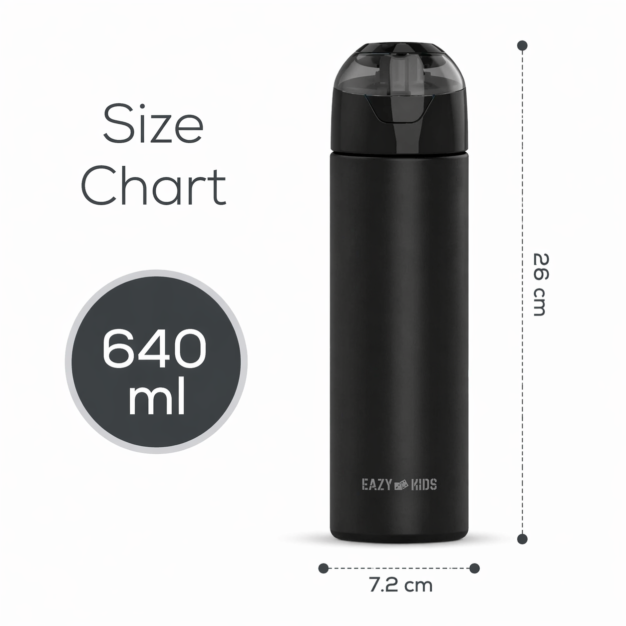 Eazy Kids - Insulated Stainless Steel Water Bottle w/Spray , 640ml Black