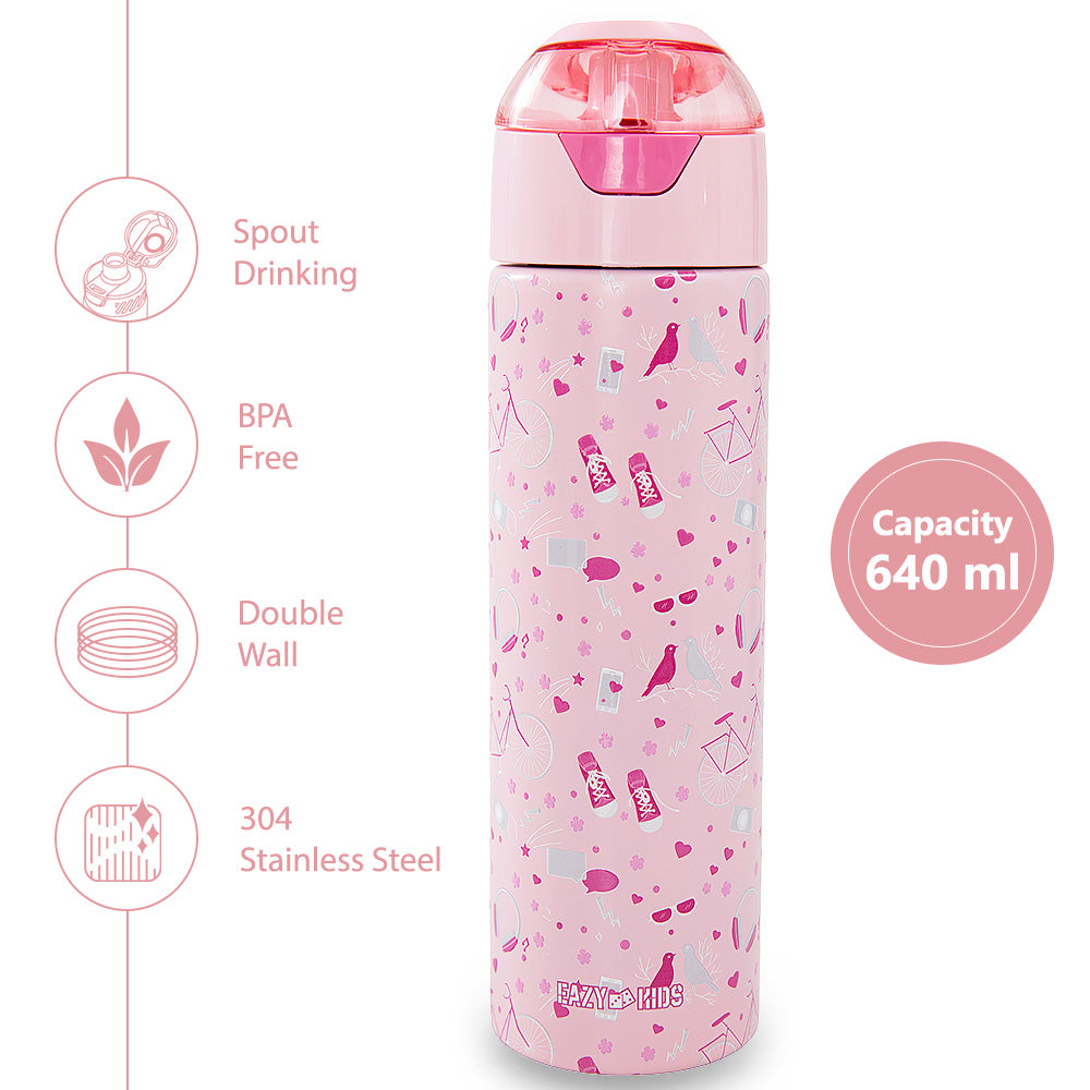 Eazy Kids - Insulated Stainless Steel Water Bottle w/Spray, Life 640ml - Pink