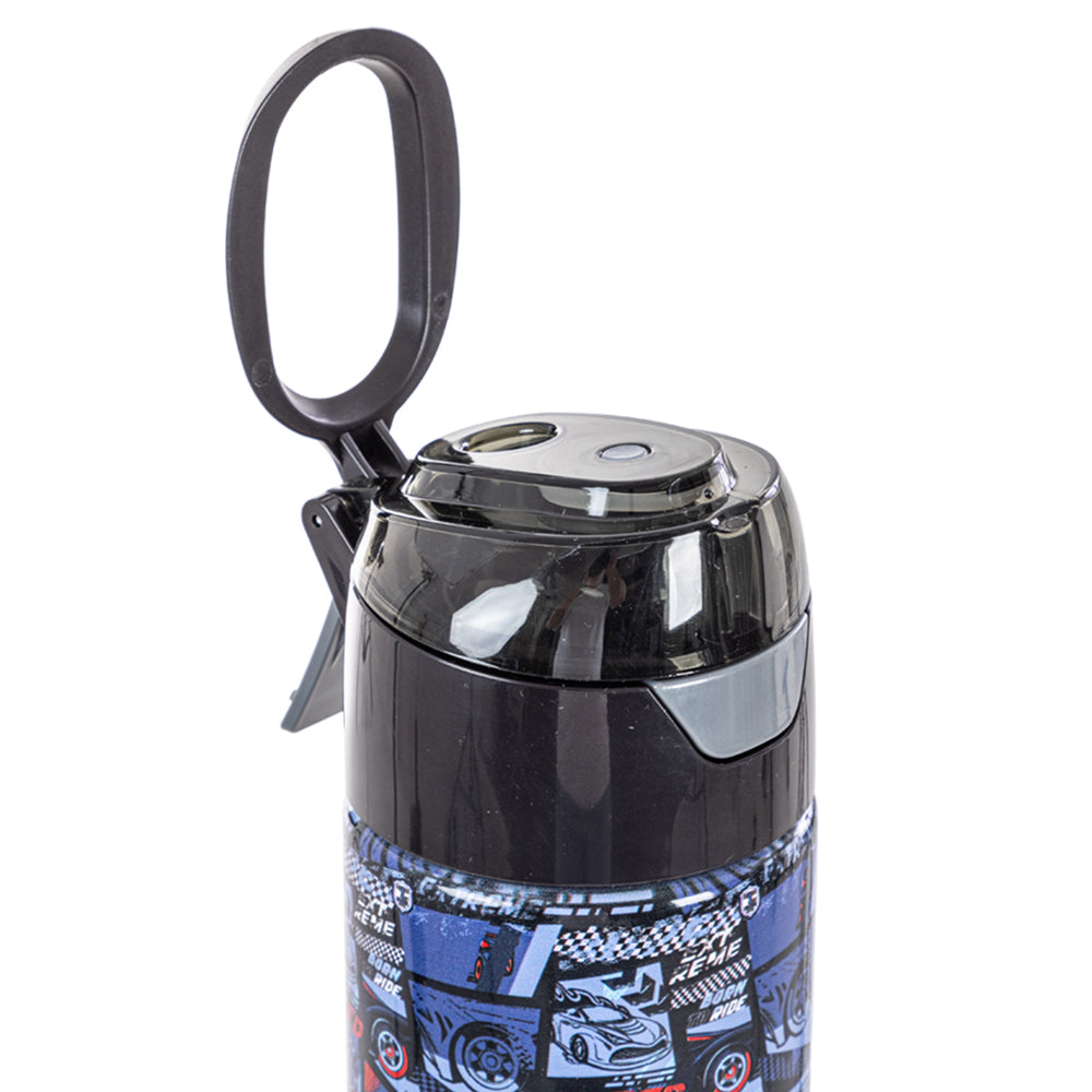 EAZY KIDS - Insulated Stainless Steel Water Bottle w/Spray -Car Racing, 640ml Blue