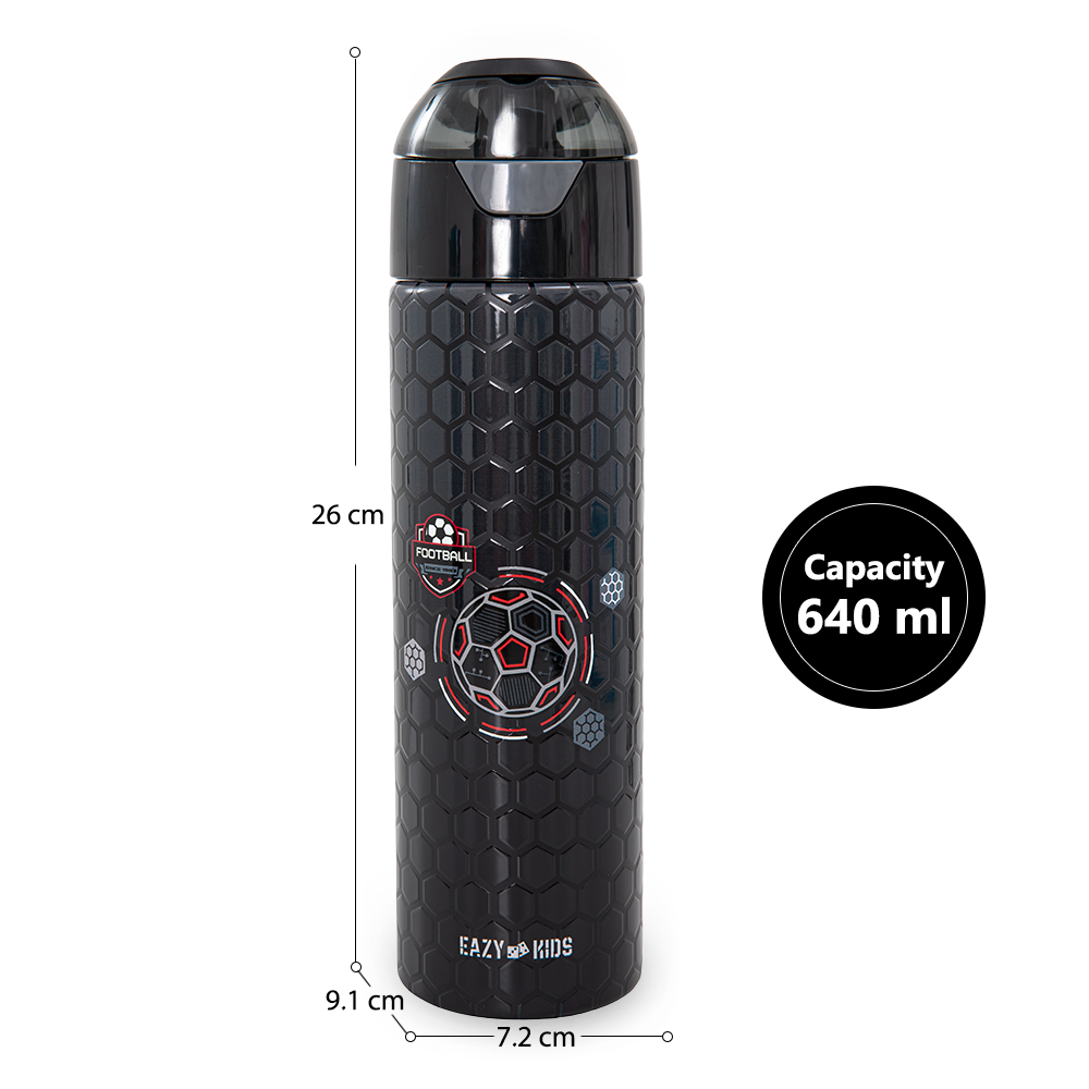 Eazy Kids - Insulated Stainless Steel Water Bottle w/Spray, Football 640ml - Black