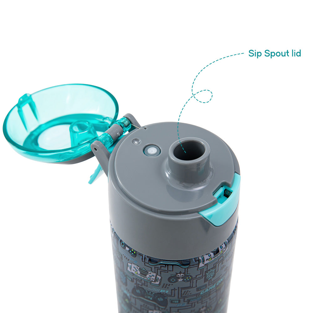 Eazy Kids - Insulated Stainless Steel Water Bottle w/Spray, Gaming 640ml - Grey