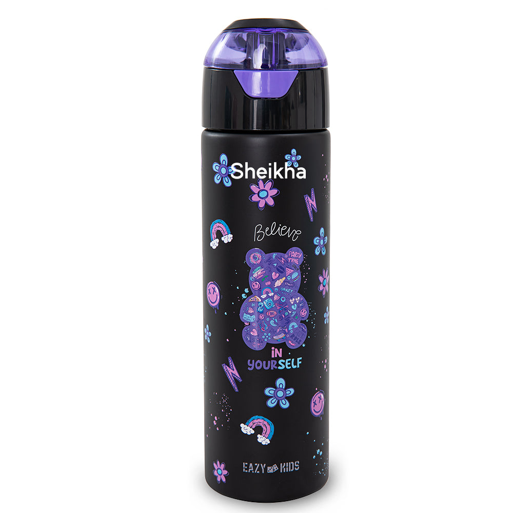 Eazy Kids Personalized - Insulated Stainless Steel Water Bottle w/Spray, Teddy 640ml - Black