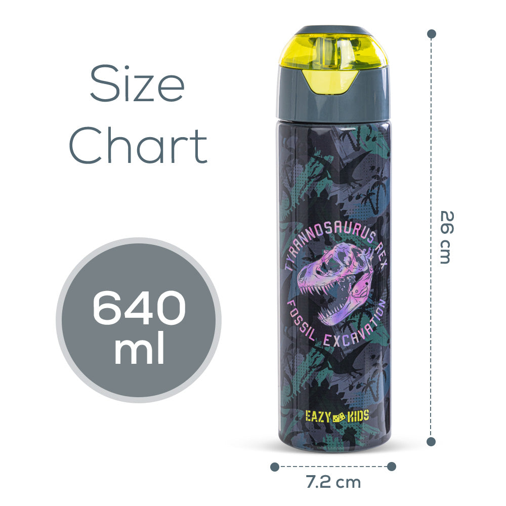 EAZY KIDS - Insulated Stainless Steel Water Bottle w/Spray -T-Rex, 640ml Green