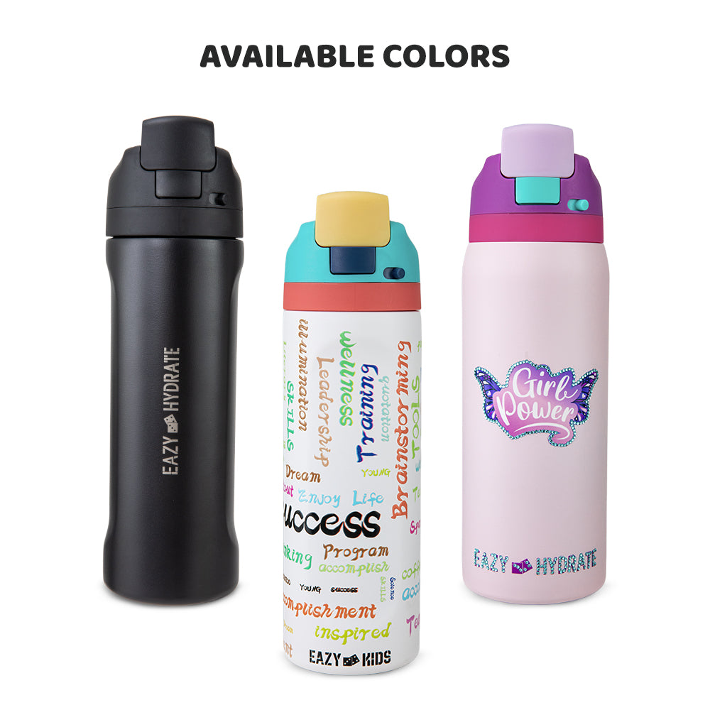 Eazy Kids Stainless Steel Water Bottle w/ Straw and Spout 710mL Black