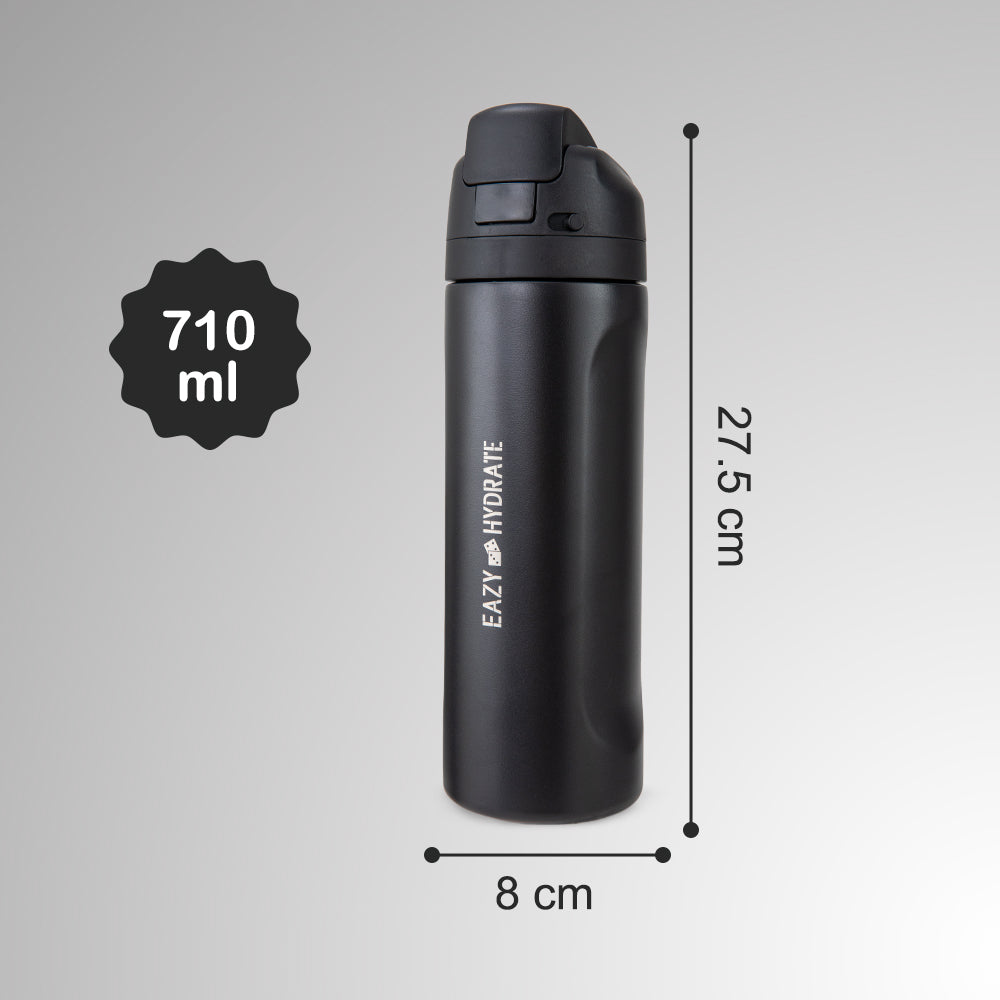 Eazy Kids Stainless Steel Water Bottle w/ Straw and Spout 710mL Black