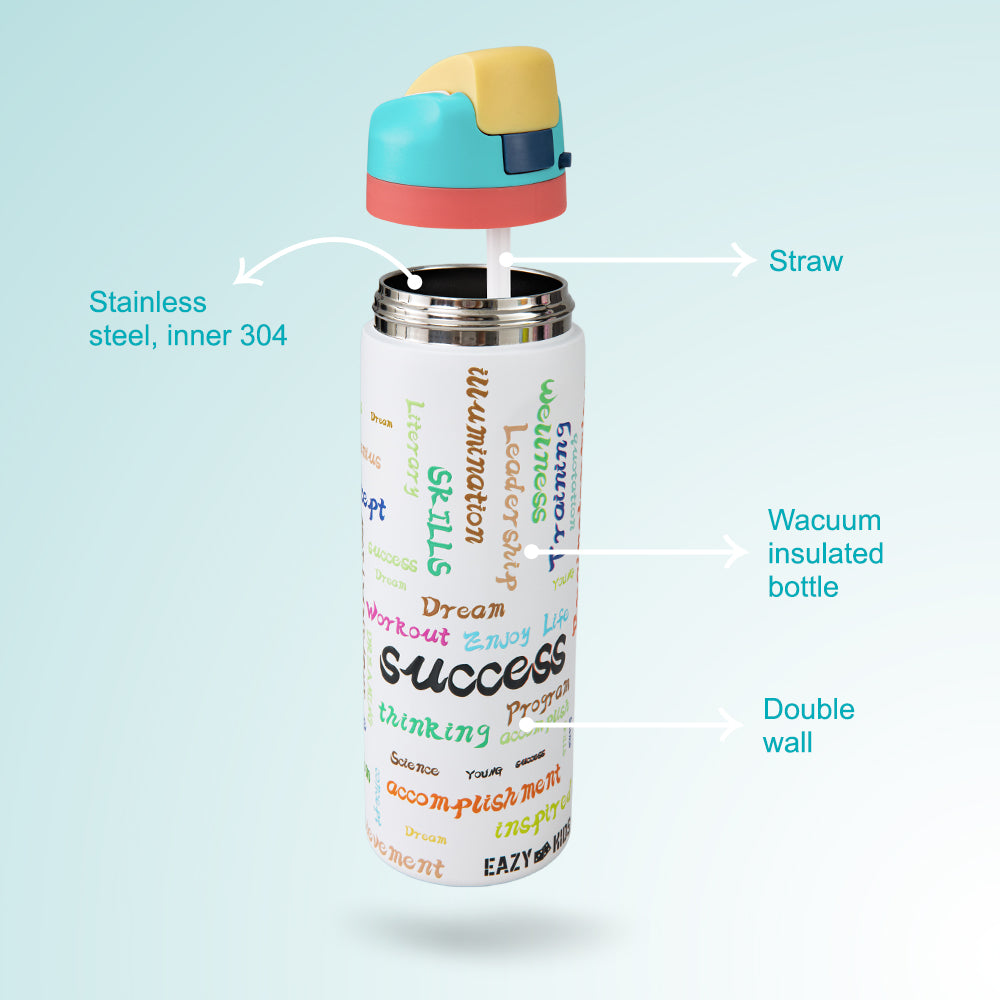 Eazy Kids Stainless Steel Water Bottle w/ Straw and Spout 710mL Success