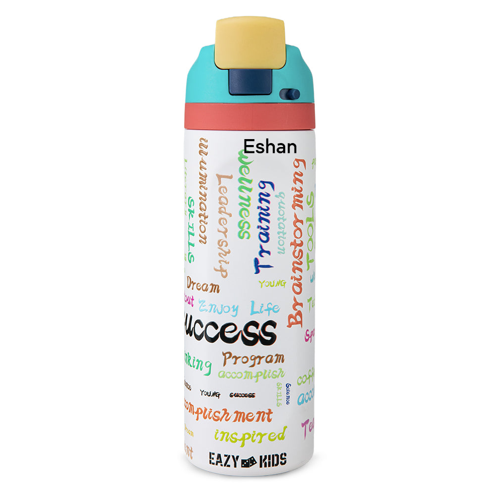 Eazy Kids Personalized Stainless Steel Water Bottle w/ Straw and Spout 710mL Success