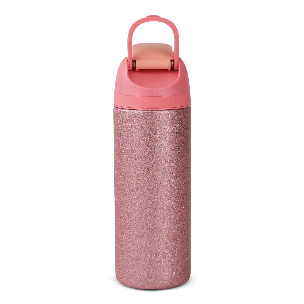 Eazy Kids Glitter Stainless Steel Water Bottle 720ml – Double Wall Insulated, Spout Lid, Leakproof - Pink