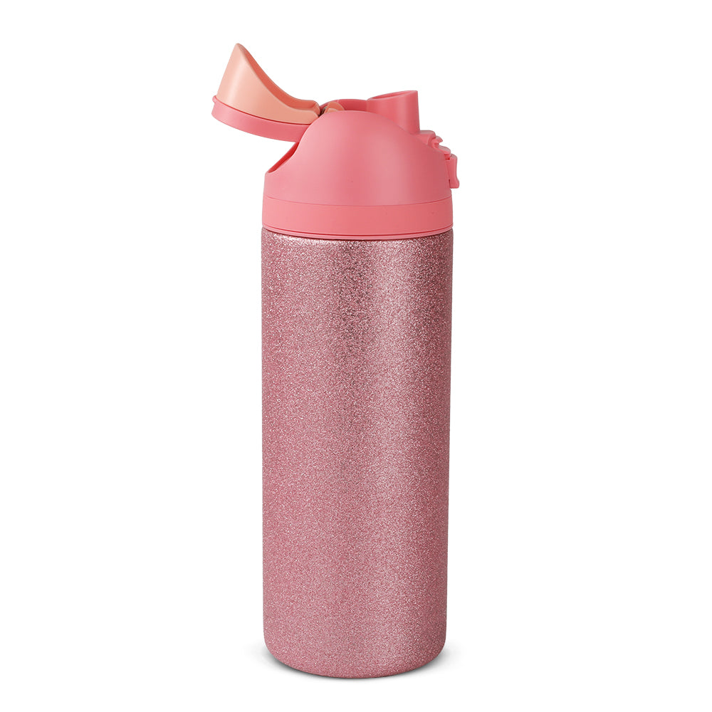 Eazy Kids Glitter Stainless Steel Water Bottle 720ml – Double Wall Insulated, Spout Lid, Leakproof - Pink