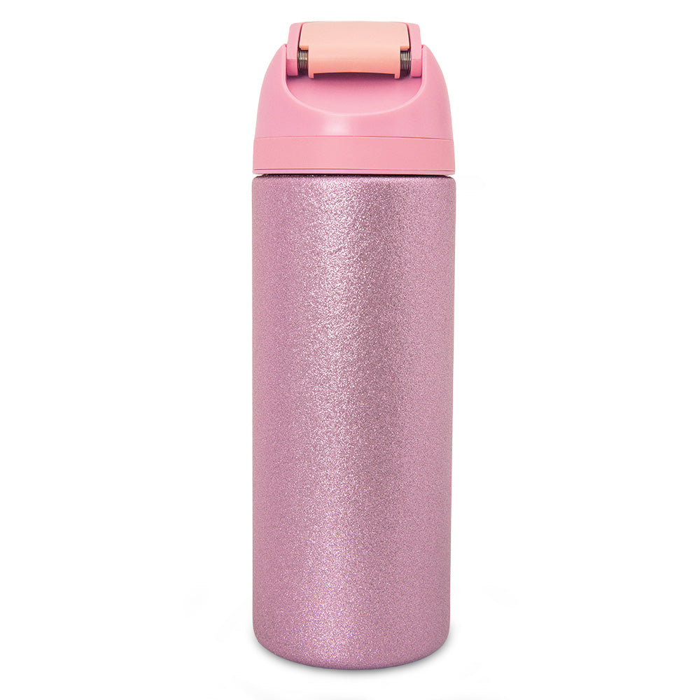 Eazy Kids Glitter Stainless Steel Water Bottle 720ml – Double Wall Insulated, Spout Lid, Leakproof - Pink