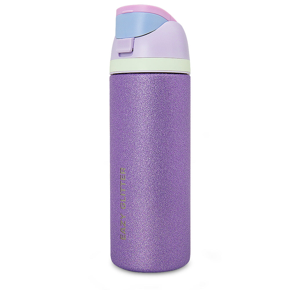 Eazy Kids Glitter Stainless Steel Water Bottle 720ml – Double Wall Insulated, Spout Lid, Leakproof - Purple
