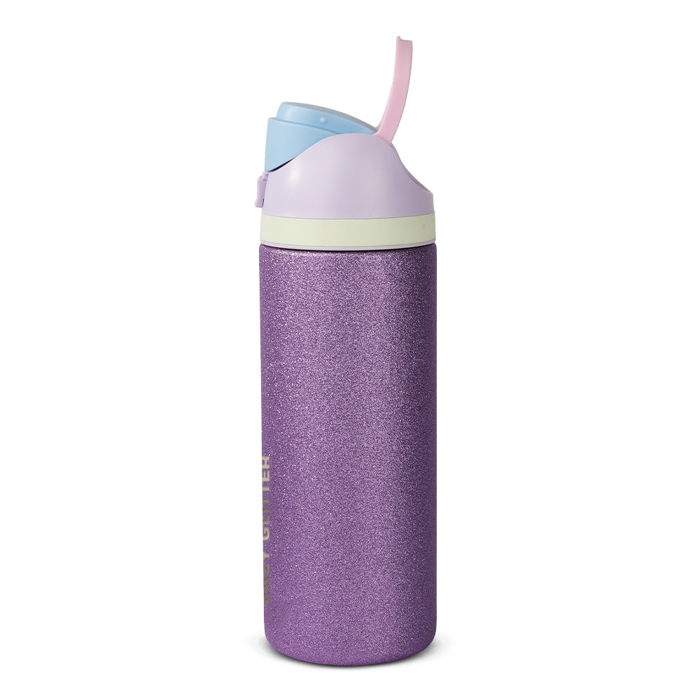 Eazy Kids Glitter Stainless Steel Water Bottle 720ml – Double Wall Insulated, Spout Lid, Leakproof - Purple