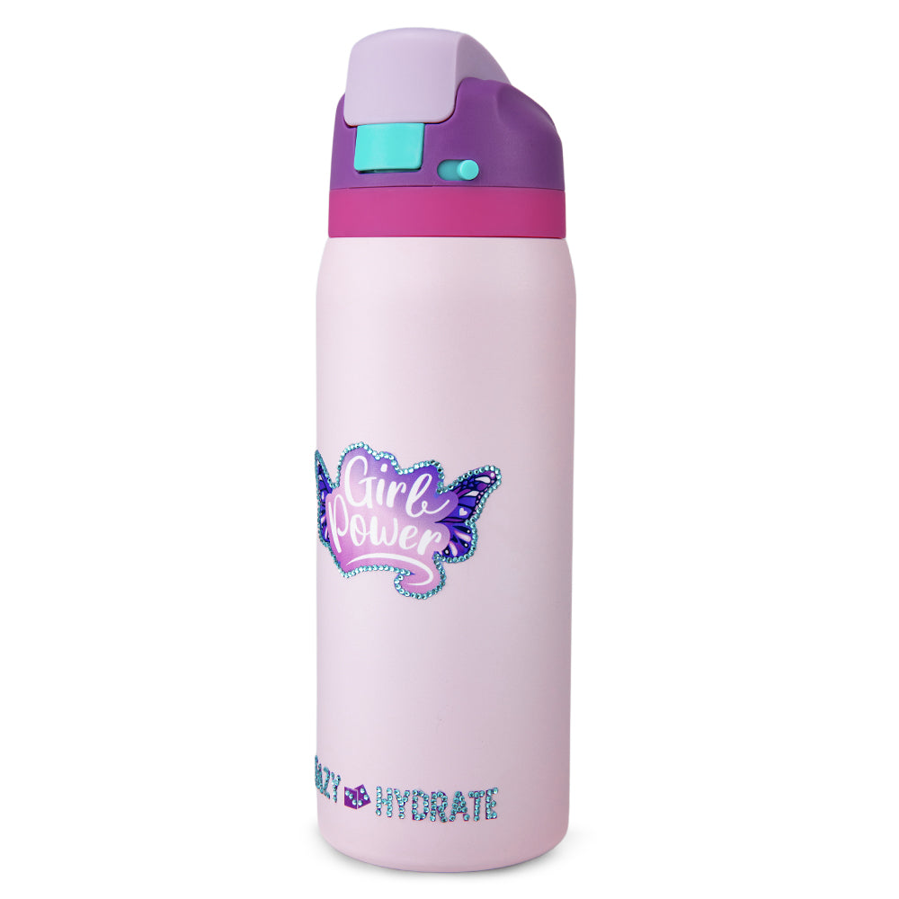 Eazy Kids Stainless Steel Water Bottle Bling w/ Straw and Spout 948 mL Girl Power Bling