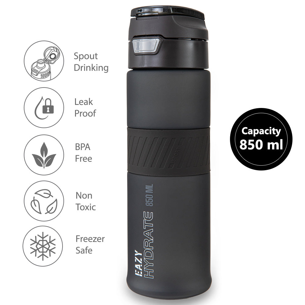 Eazy Kids Personalized Tritan Water Bottle 850ml with Spout Lid & Handle - Phantom Black