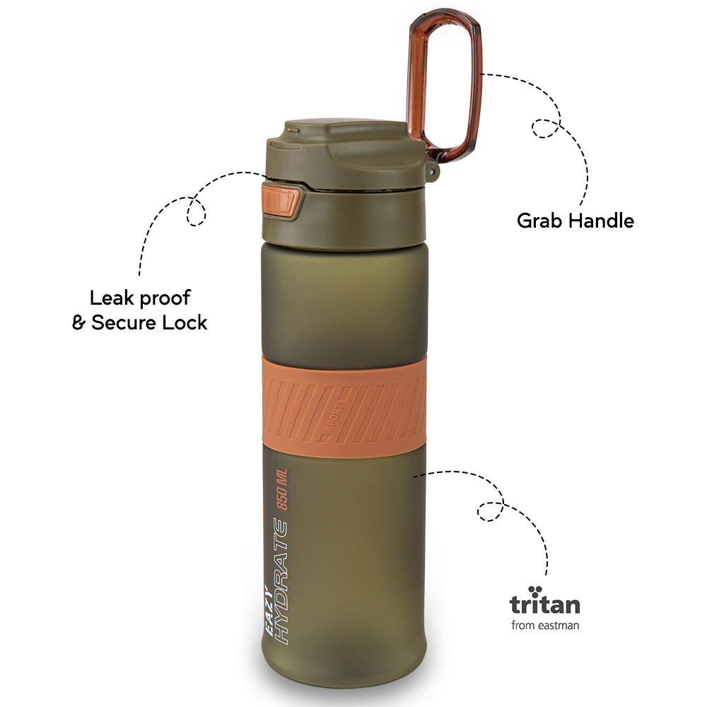Eazy Kids Tritan Water Bottle 850ml with Spout Lid & Handle - Olive Green
