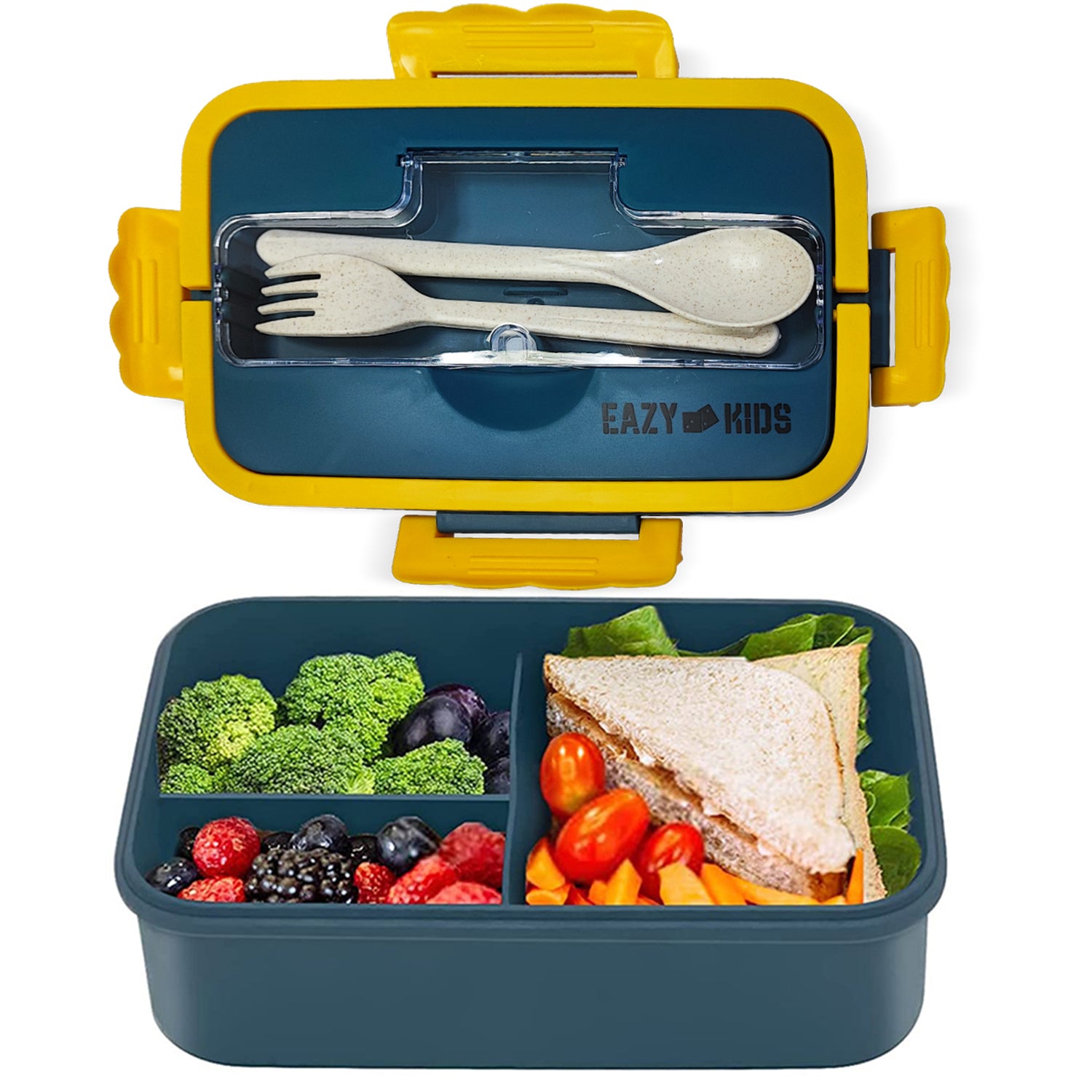 EAZY KIDS Wheat Straw Leakproof Eco - Friendly Bento Lunch Box - Blue (1500ml)