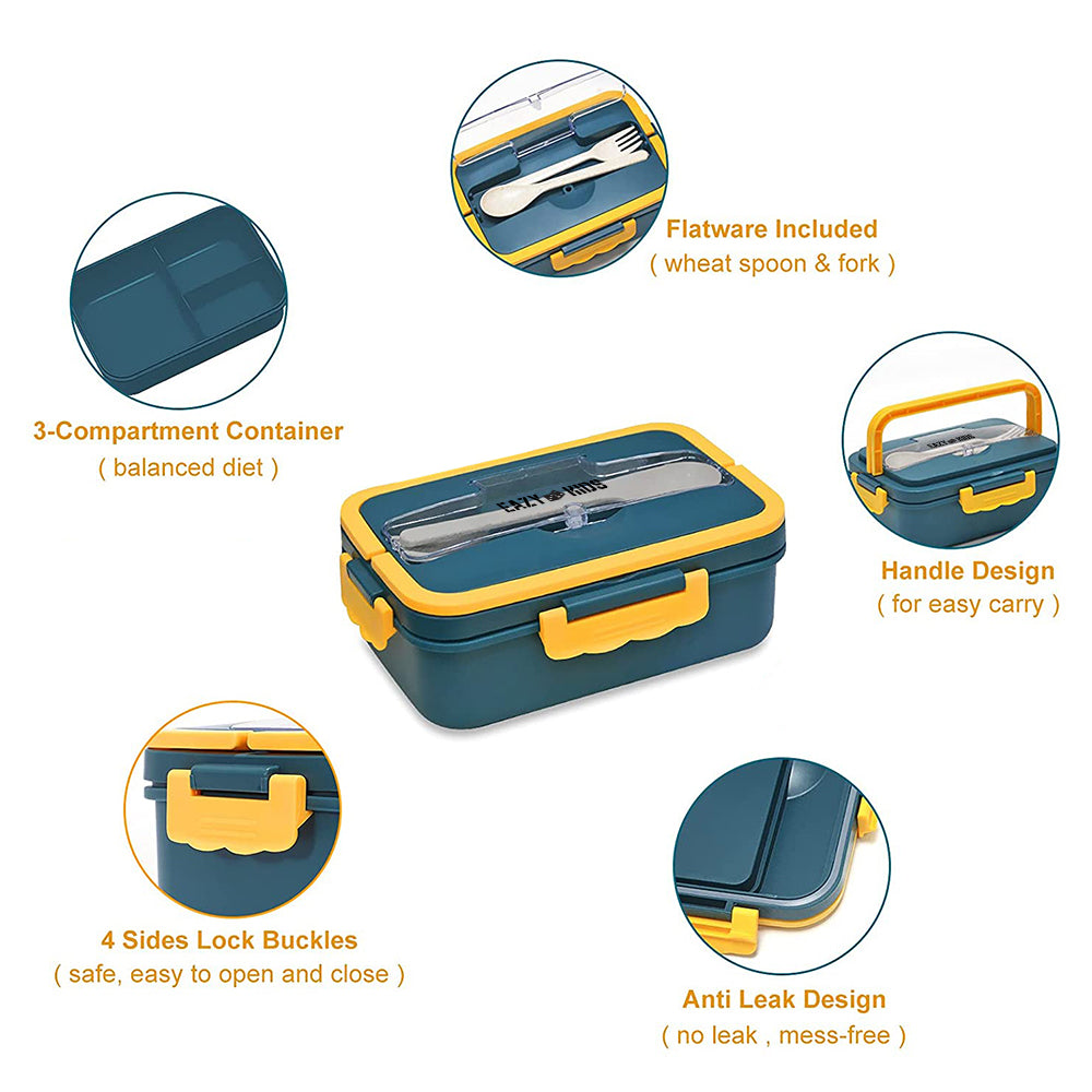 EAZY KIDS Wheat Straw Leakproof Eco - Friendly Bento Lunch Box - Blue (1500ml)