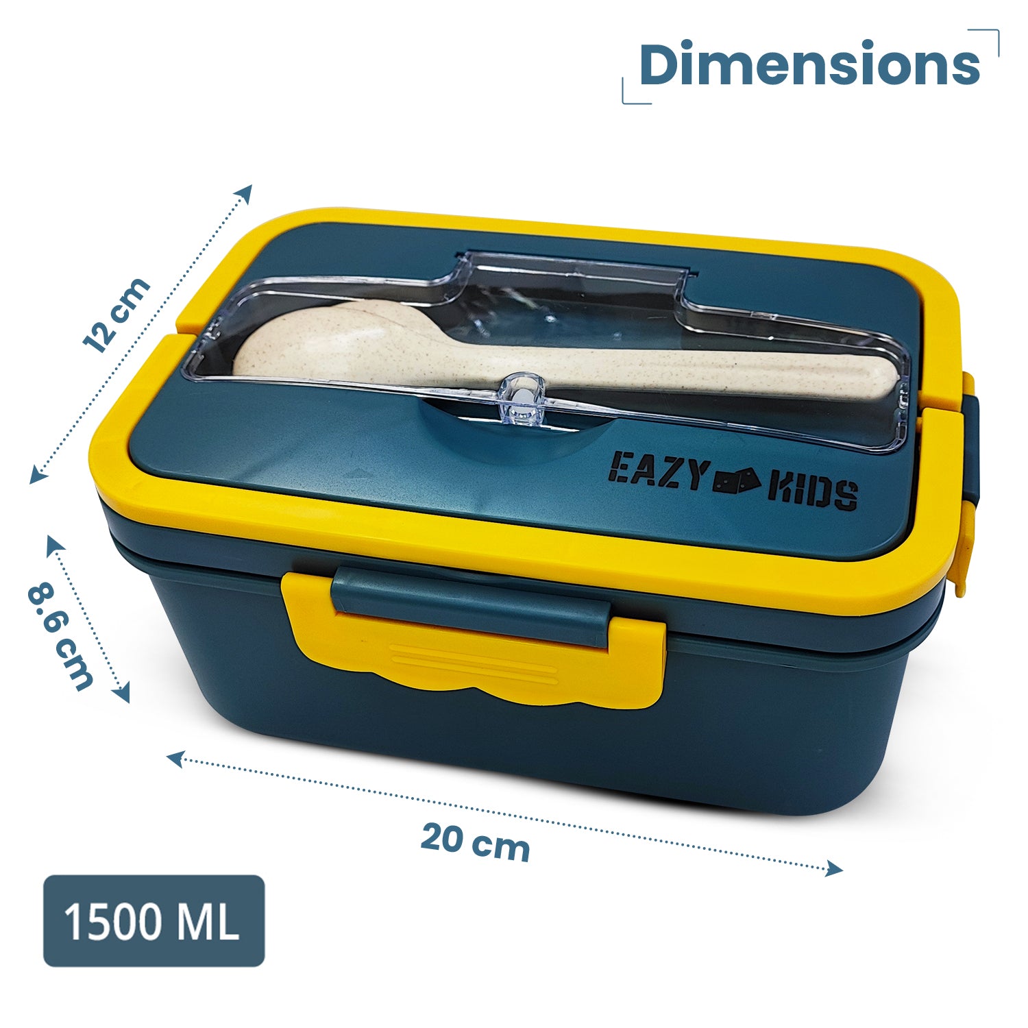 EAZY KIDS Wheat Straw Leakproof Eco - Friendly Bento Lunch Box - Blue (1500ml)