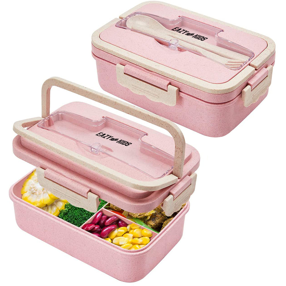 EAZY KIDS Wheat Straw Leakproof Eco - Friendly Bento Lunch Box - Pink (1500ml)