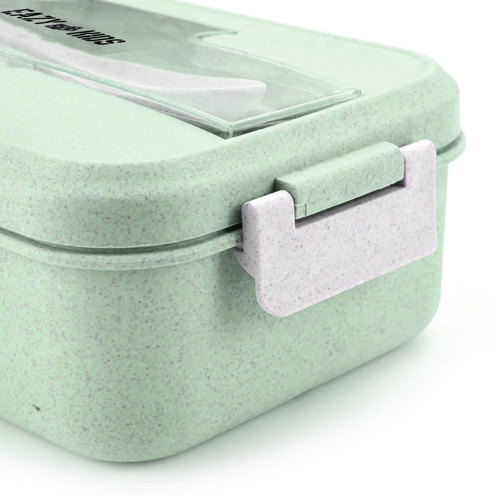 EAZY KIDS Wheat Straw Leakproof Eco Bento Lunch Box - Green (1000ml)