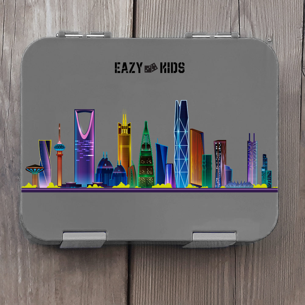 EAZY KIDS 4 Compartment Bento Lunch Box - Love Saudi Grey