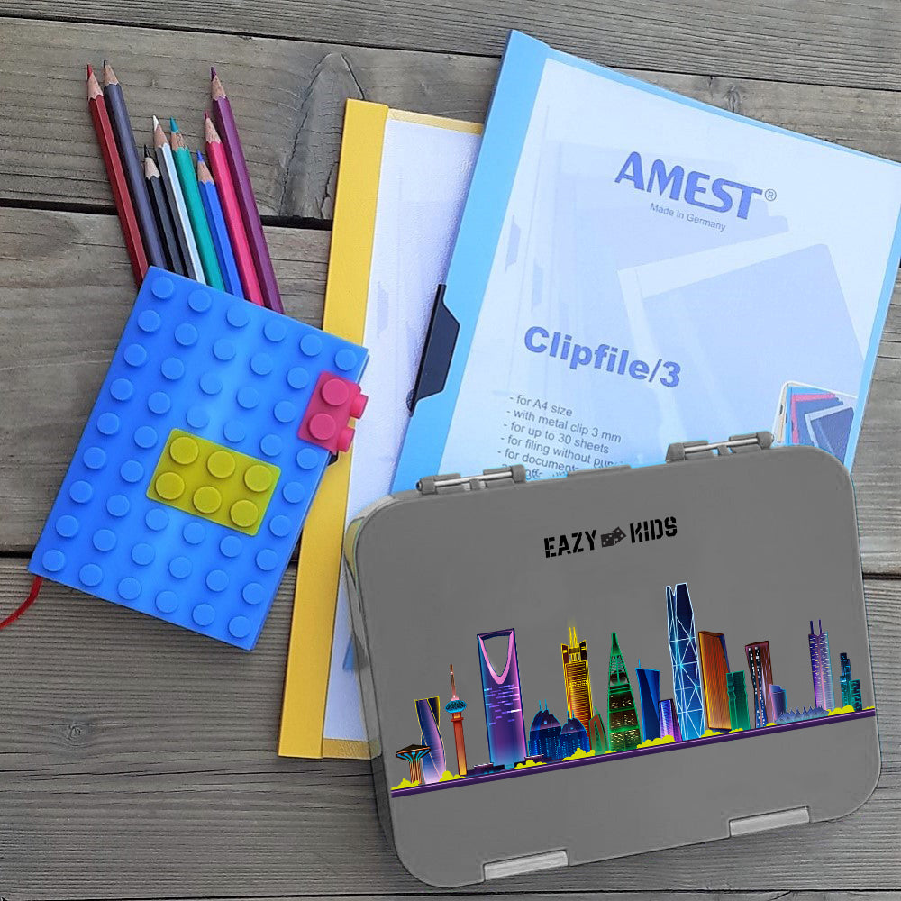 EAZY KIDS 4 Compartment Bento Lunch Box - Love Saudi Grey