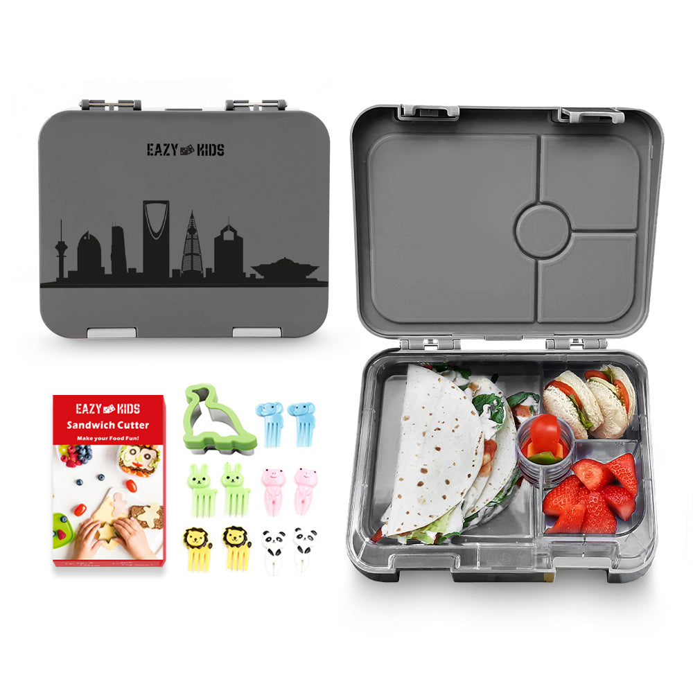 EAZY KIDS 4 Compartment Bento Lunch Box - Skyline Saudi Grey